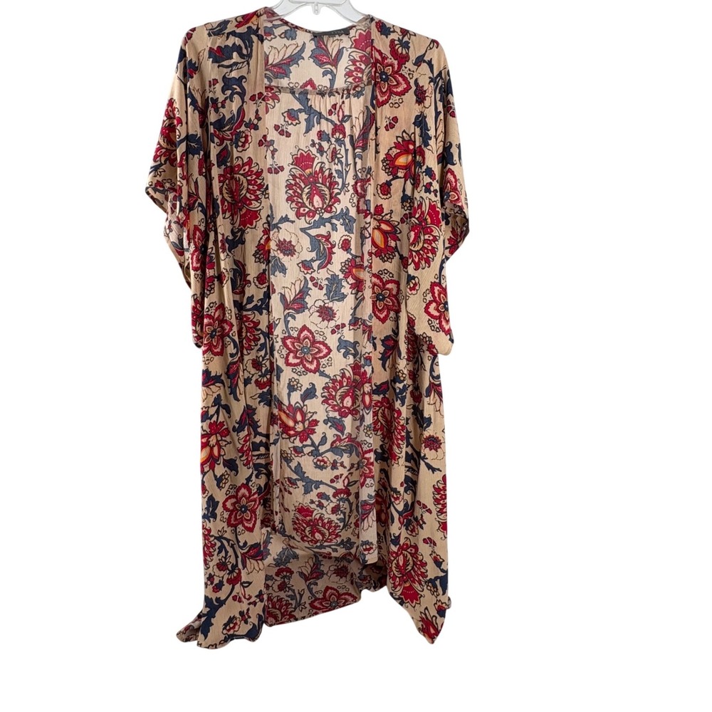 TYSA Women's‎ Beige Floral Print Kimono Duster Cardigan Rayon M L